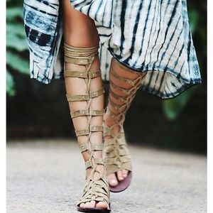 Knee-High Strappy Gladiator Sandals in Taupe
